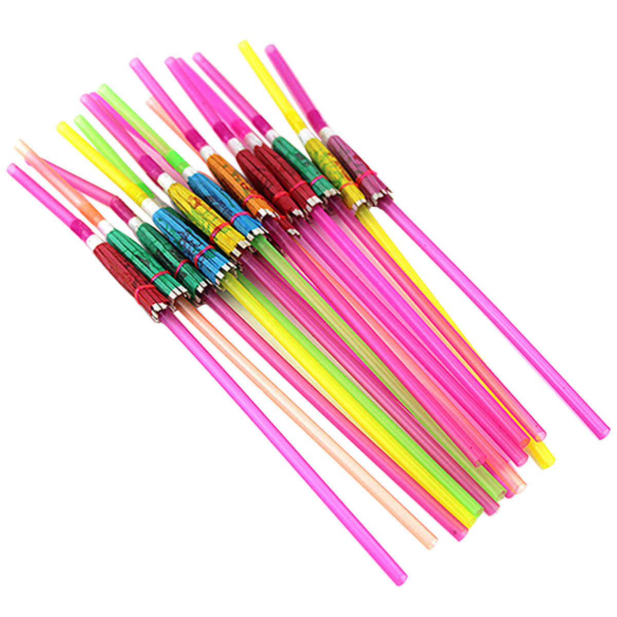 Eease 100pcs Disposable Umbrella Straws Party Decorative Drinking Straw Table Decor Hawaiian Luau Party Supply - Assorted Color (Hibiscus)